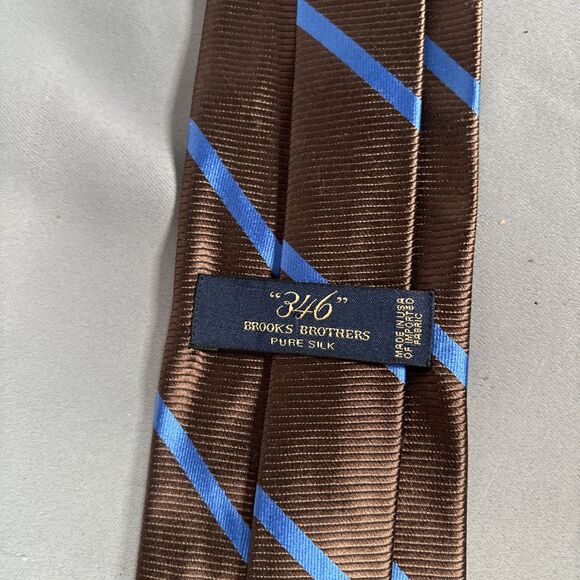 NWT Brooks Brothers “346” Tie Dark Bronze‎ Blue Stripe L:57” W:3.5” - Picture 5 of 7